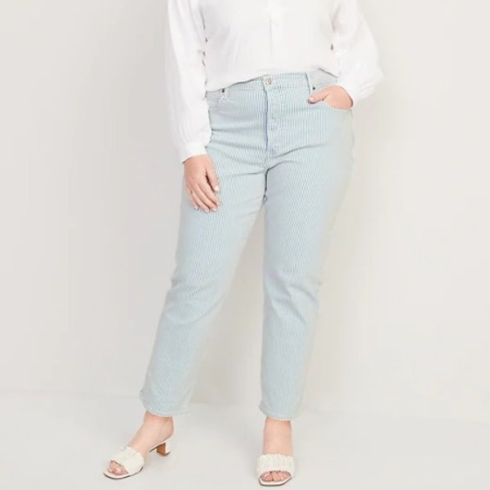 Size 24 - Old Navy High-Waisted Button-Fly Sky-Hi Straight Striped Ankle Jeans